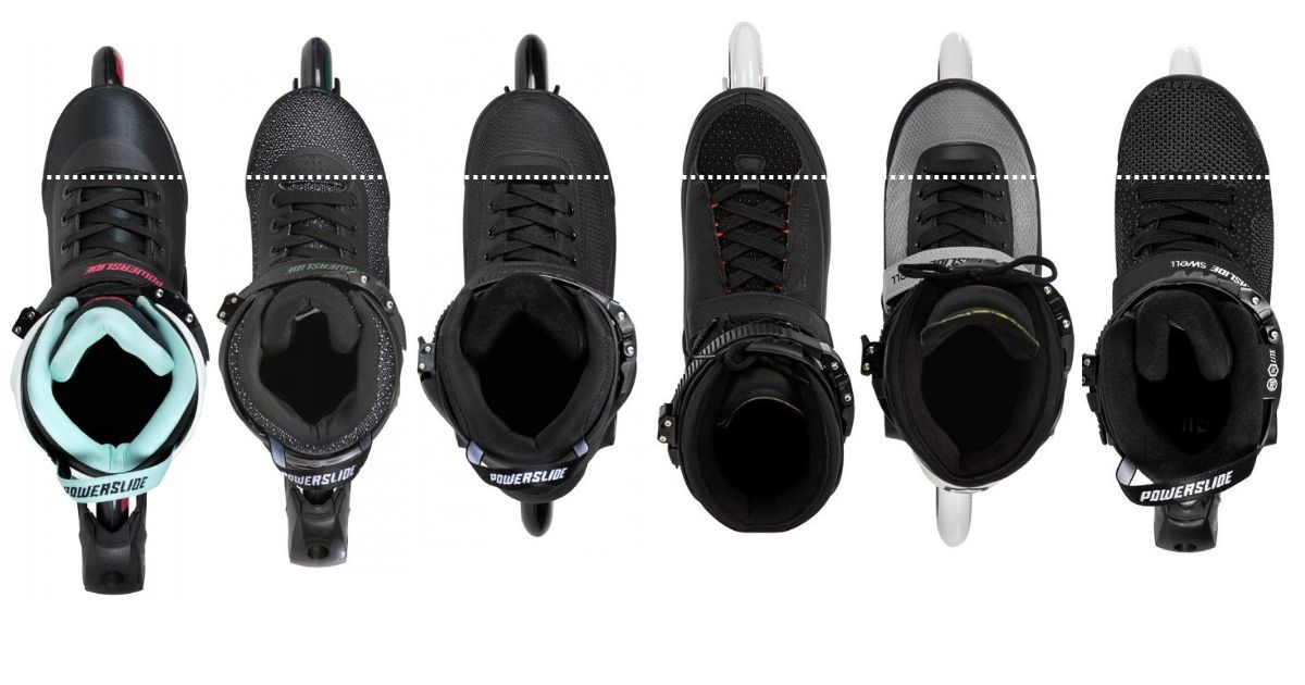 Sirka brusli Mekke a hybridni brusle pohled na spicku inline fit powerslide teal enzo triple black stellar nite lite